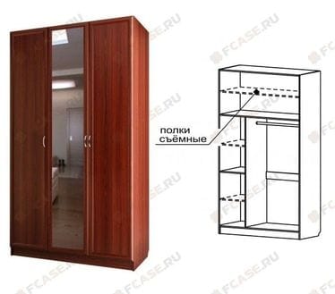 Шкаф для платья и белья 3-х дверный с 1-м зеркалом С 404/1 М