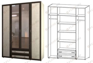 Шкаф 4-х дверный для одежды и белья с 2-мя ящиками и зерк. 6.19